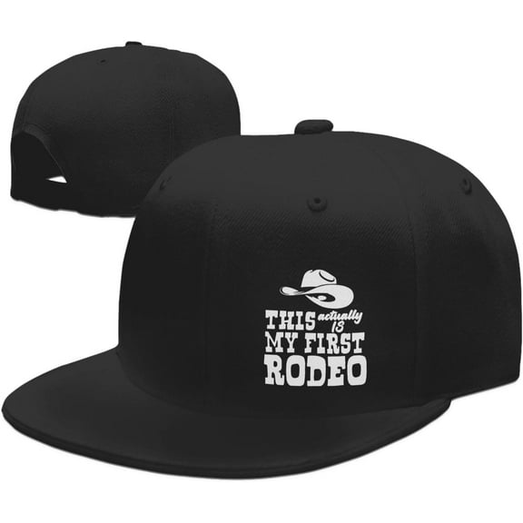 This Actually is My First Rodeo Hats for Men Women Flat Bill Brim Dad Hats Adjustable Black Hip Hop Baseball Cap