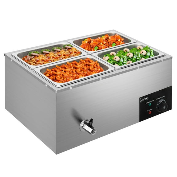 WeChef 4-Pan Commercial Food Warmer Soup Pool 110V 600W 20L Countertop Stainless Steel Buffet Bain Marie Adjustable Temp for Catering Restaurant Party