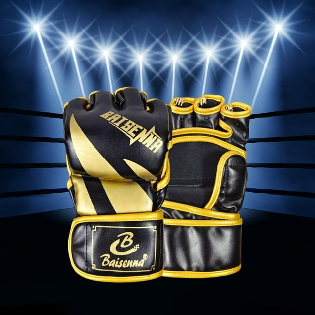 Guantes MMA Entrenamiento Guantes de boxeo Guantes de lucha Entrenamiento abiertas Aureato negro Cola Guantes de boxeo