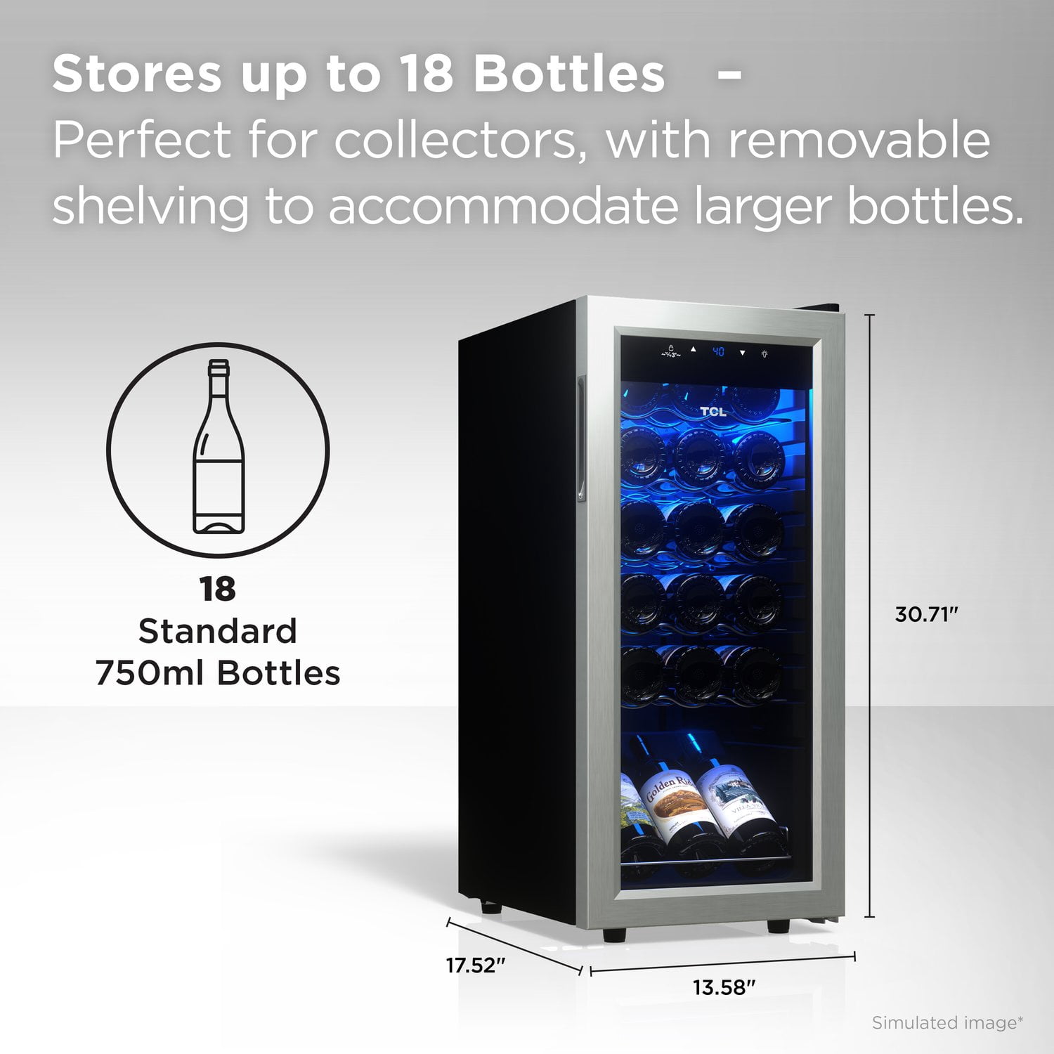 TCL Stainless Steel Single Door 18 Bottle Wine Cooler for Kitchen, Bedroom & Office, 1.8 Cu. Ft.