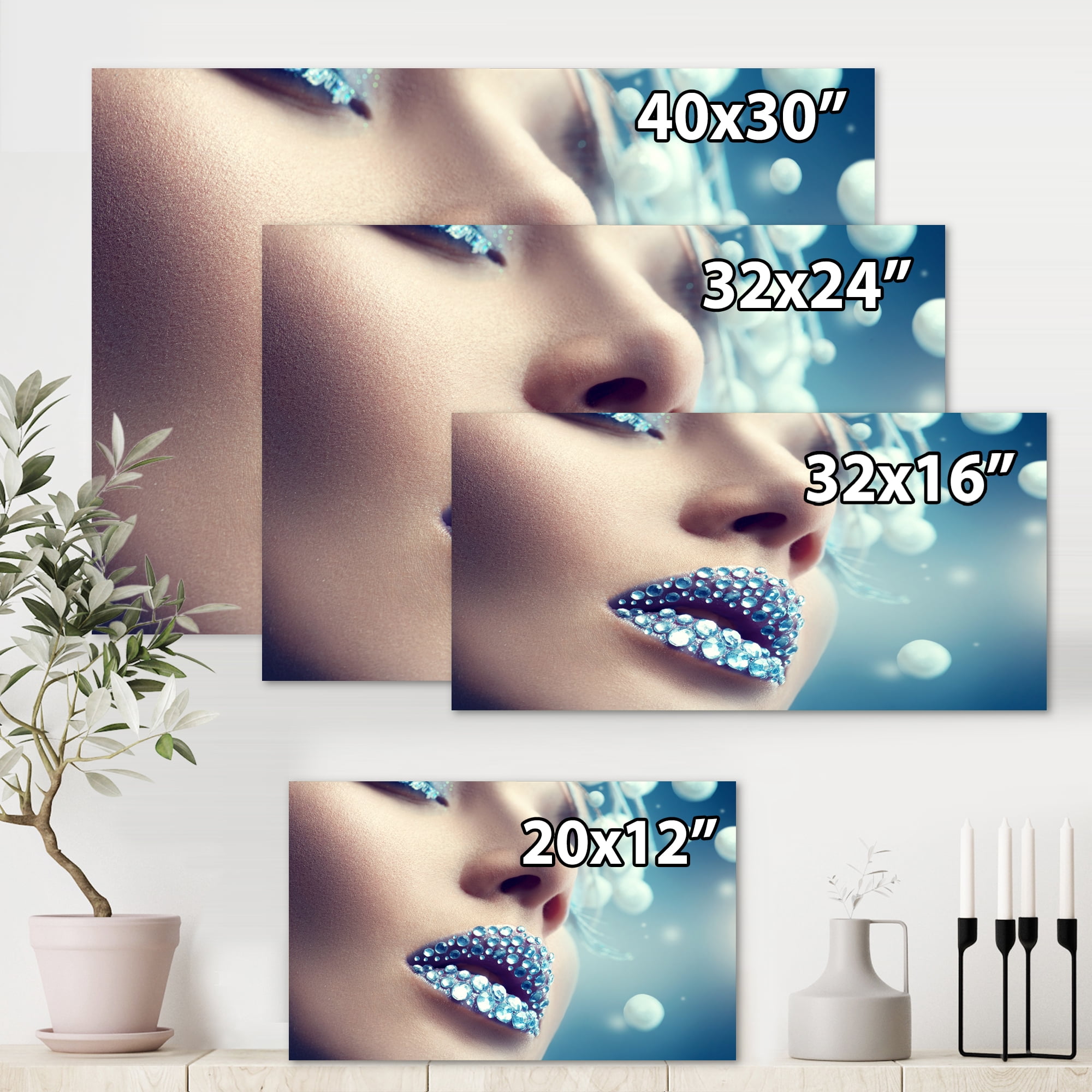 Designart ' Close-Up Of Gems On Female Lips ' Modern Canvas Wall Art Print