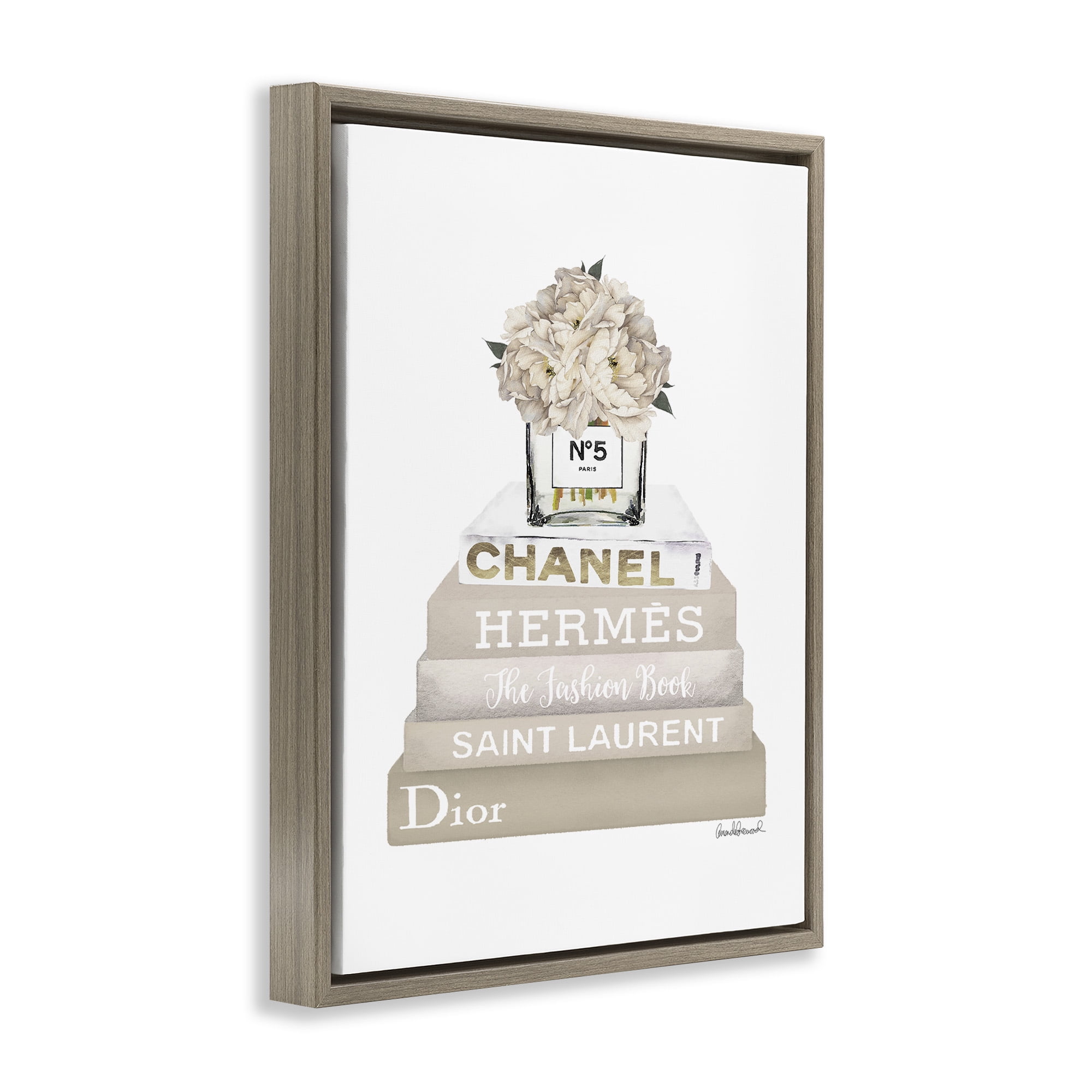 Stupell Industries Beige High Fashion Bookstack Beauty & Fashion Painting Brown Floater Framed Canvas Art Print Wall Art, 25 x 31