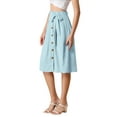 thumbnail image 4 of Allegra K Women's Button Front Elastic High Waist Belted Knee Length Skirt, 4 of 6