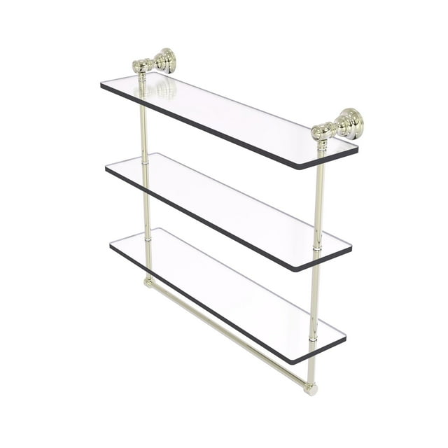 Caroline Collection 22 Pouces Triple Étagère en Verre avec Porte-Serviettes - Nickel Poli