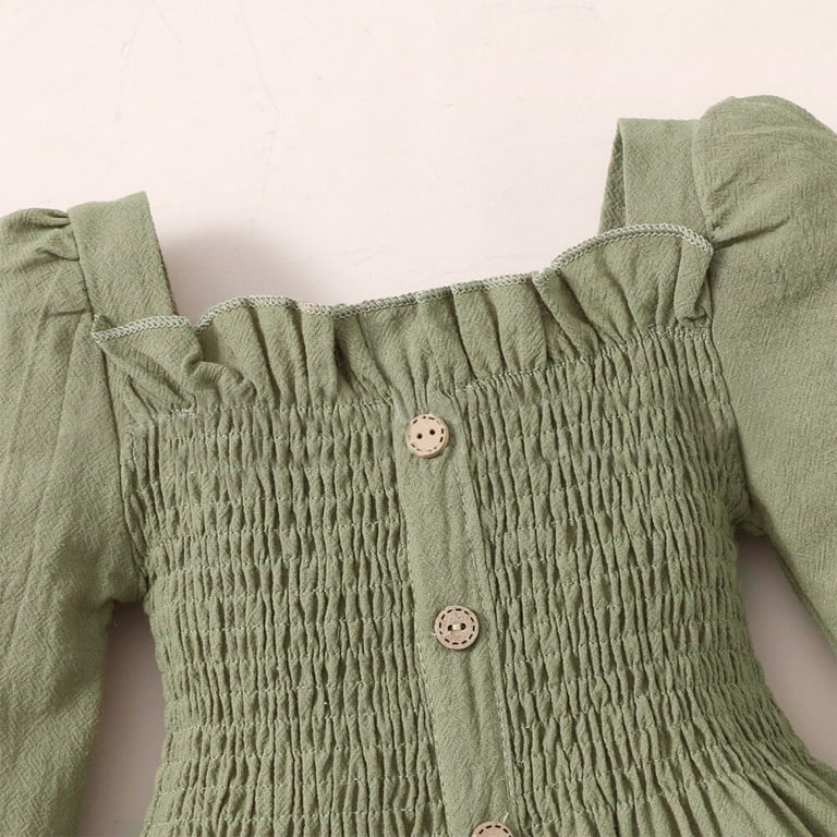 Baozhu Cotton Linen Baby Girl Dresses Solid Autumn Girls