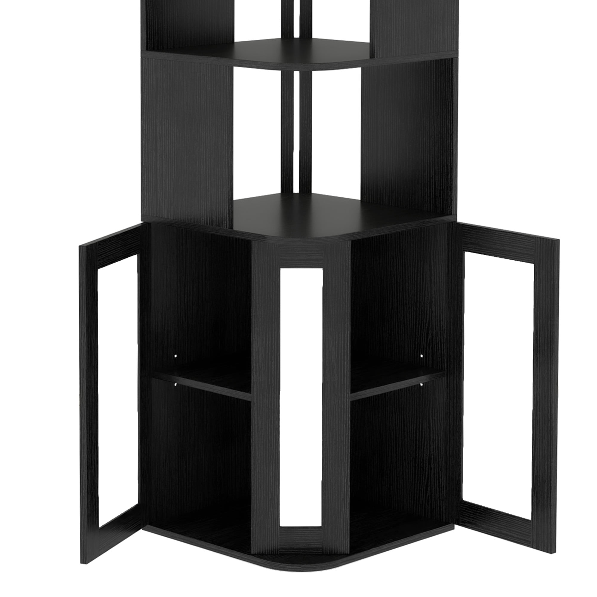 Uforic 5 Tier Corner Bar Cabinet with LED Lights & Glass Holder, Storage Cabinet with Door and Shelves, Black
