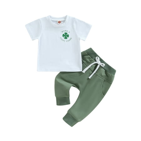 

Baby Boy Girl St. Patrick s Day Clothes Set Clover Print Short Sleeve T-Shirt Elastic Waist Pants 2Pcs Outfits