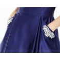 thumbnail image 3 of BLONDIE Womens Blue Spaghetti Strap Mini Fit + Flare Party Dress Juniors 1, 3 of 4