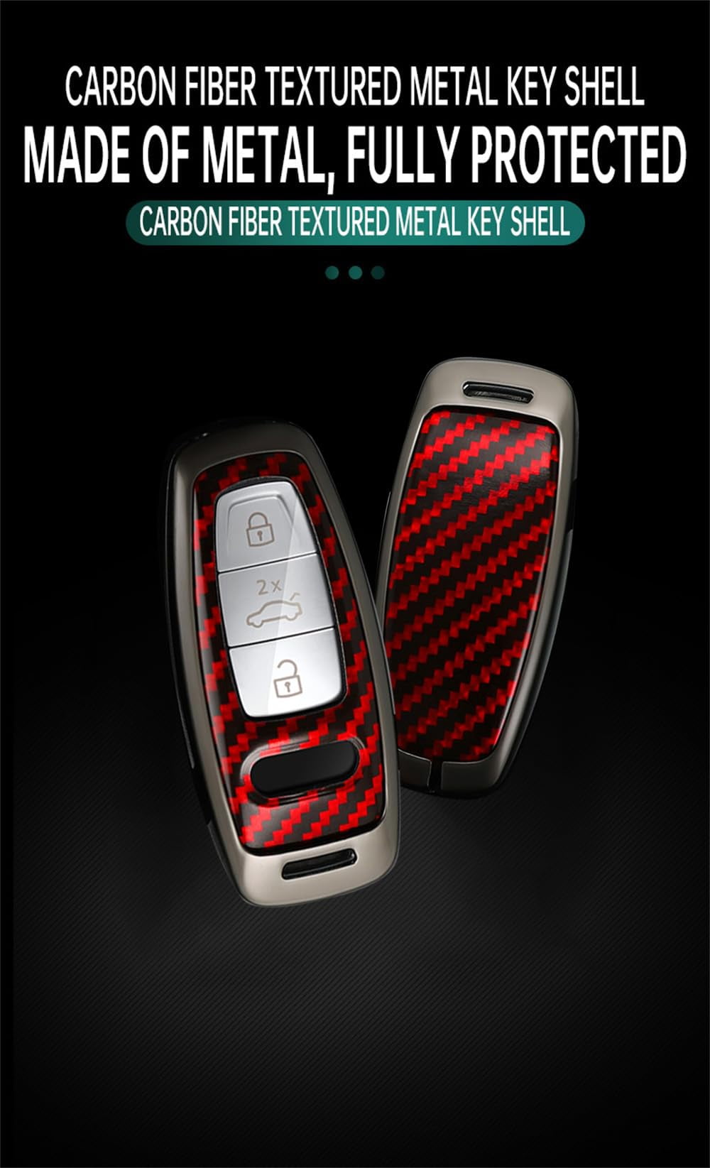 Key Protector Compatible with Audi 2018-up Metal Key Fob Cover for A3 A6 A7 A8 A8L E-Tron Q7 Q8 RS6 RS7 S3 S6 S7 SQ7 SQ8 Smart Remote Key Glove with Carbon Pattern