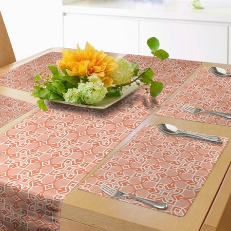 

Oriental Table Runner & Placemats Traditional Ottoman Style Pattern with Interlaced Knotty Ornaments Set for Dining Table Placemat 4 pcs + Runner 12 x72 Burnt Sienna Peach White by Ambesonne
