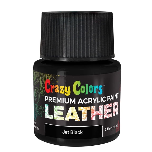 Crazy Colors Jet Black Premium Acrylic Leather and Shoe Paint, 2 oz Bottle - Flexible, Crack, Scratch, Peel Resistant - Artist Create Custom Sneakers, Jackets, Bags, Purses, Furniture Artwork