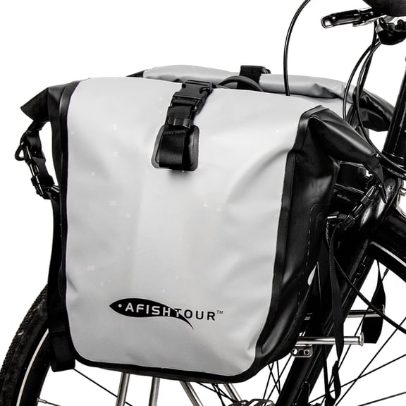 AFISHTOUR Waterproof Bike Pannier, 15L Bike Bag for Bicycles Rear Rack, Bicycle Saddle Bag for Grocery (Grey, 1 PCS)