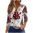 thumbnail image 3 of yoeyez Christmas Tops for Women Trendy Dressy 3/4 Sleeve T Shirts Christmas Buttons V Neck Blouse Funny Cute Xmas Tshirt, 3 of 6