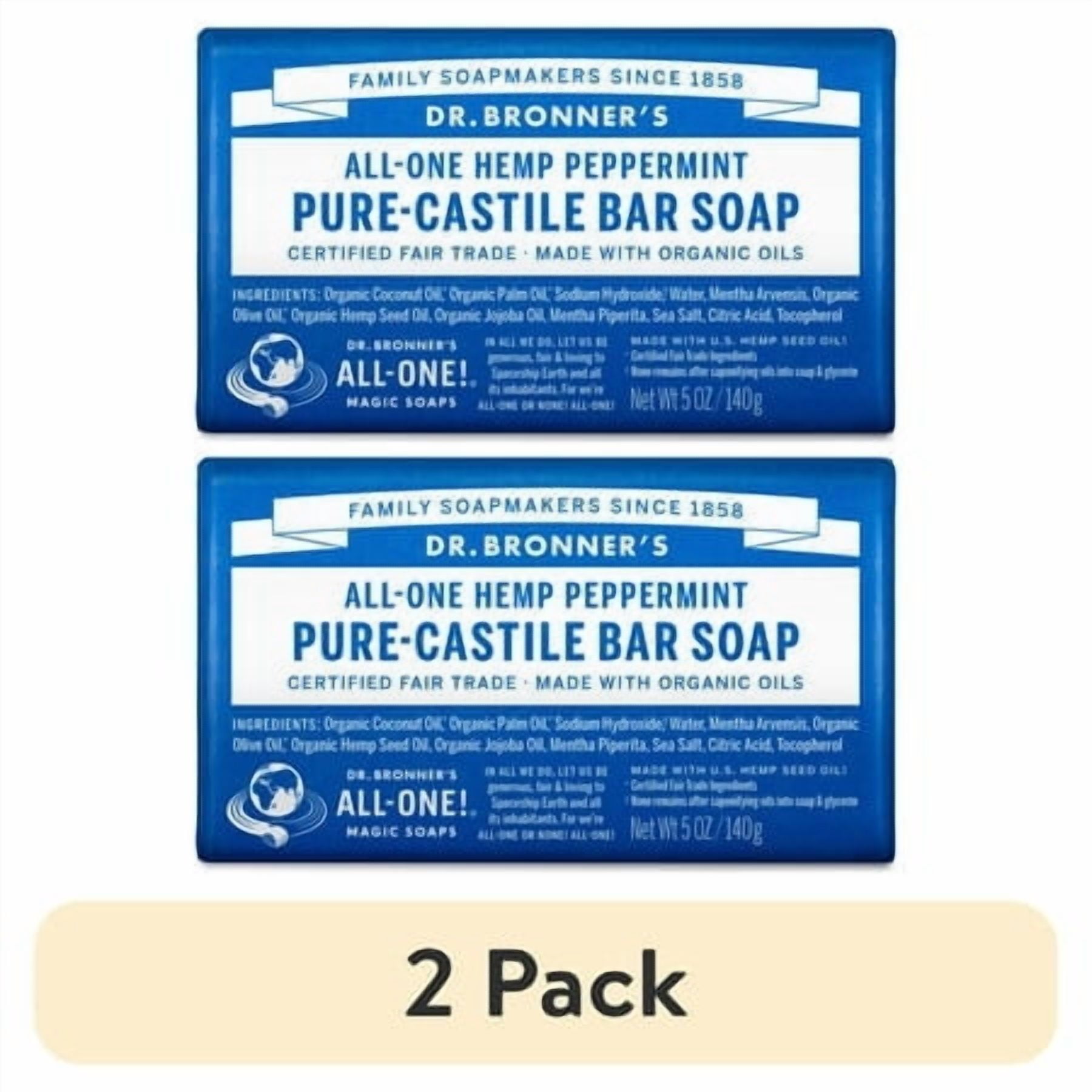 (2 pack) Dr.Bronner's Magic Bar Soap, Peppermint, Pure-Castile Soap, 5 oz