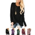 thumbnail image 2 of Femmes Noeud à Manches Longues Automne Col Rond Top Fille Base Tee-Shirt Col Rond Chemise, 2 of 7