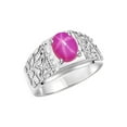 thumbnail image 5 of RYLOS Men's Rings Sterling Silver Designer Nugget Ring Oval 9X7MM Gemstone & Diamonds  Star Ruby July Birthstone Rings For Man Size 13, 5 of 8