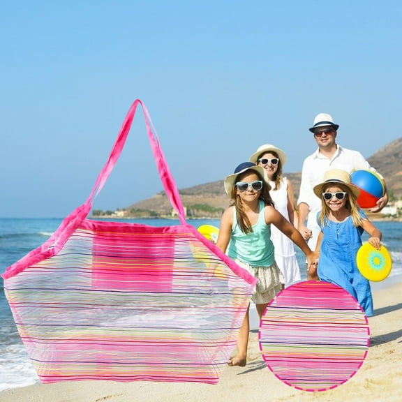 CREATITOY Beach Toy Mesh Bag for Kids - Foldable Lightweight Storage with Long Handle, Ideal for Outdoor & Beach Activities (Pink/Blue/Green)