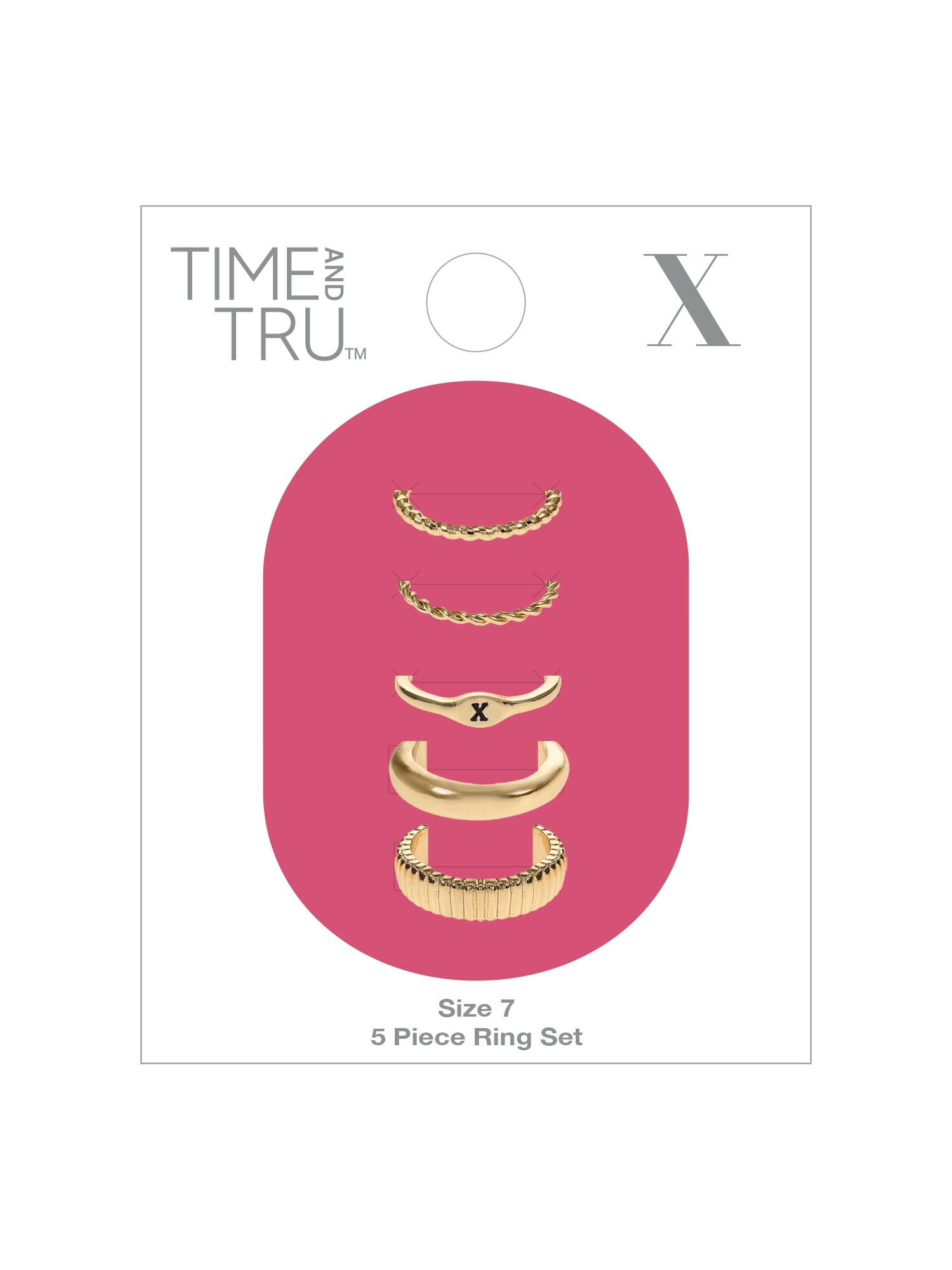 Time and Tru Goldtone Initial Letter Ring Set, 5 Piece, Size 7, Letter X