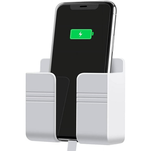 SIISLL Adhesive Wall Mount Phone Holder with Data Cable Hole for Bedroom, Bathroom, Office, White