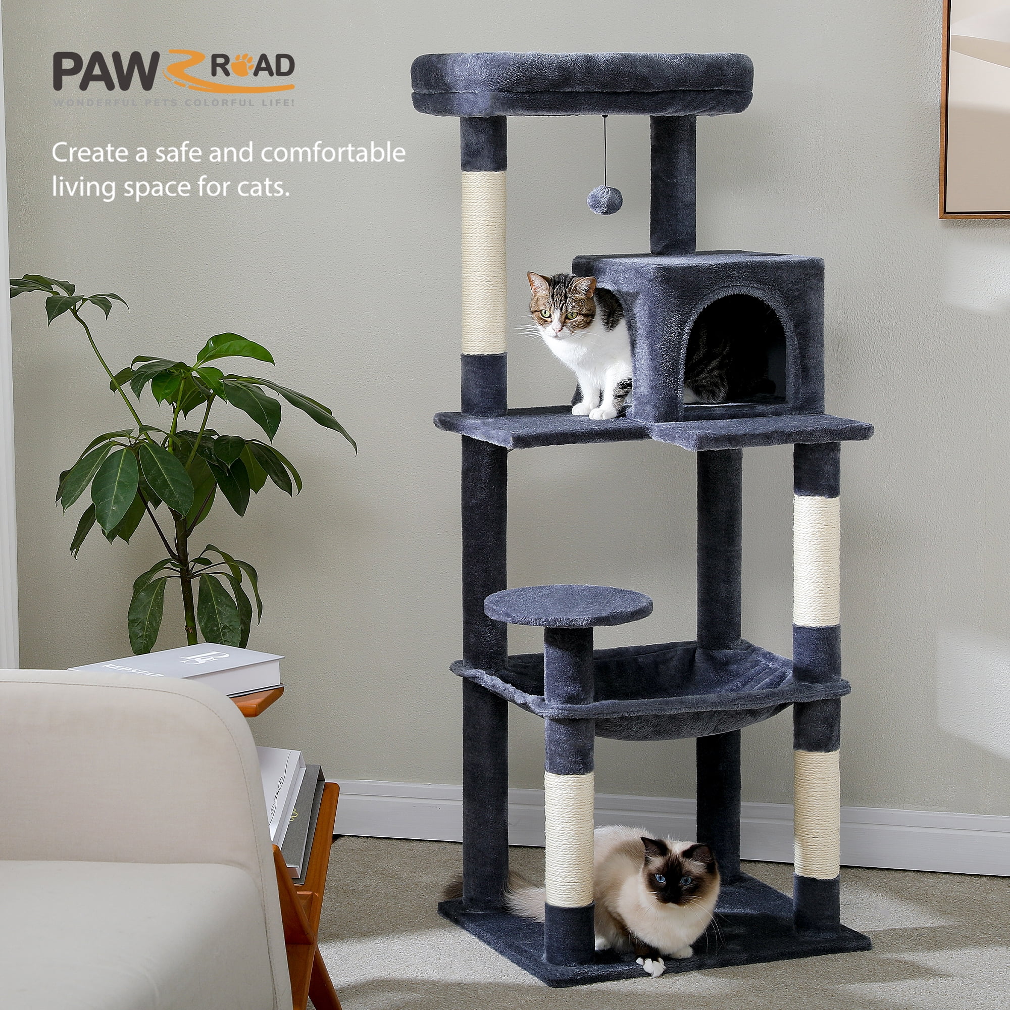 Free Shipping Pawz Road Cat Tree for Large Cats 56 Tall Cat Tower Condo with Scratching Post for Indoor Cats Dark Gray Walmart
