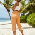 thumbnail image 3 of Gingham Capris for Women Petite Linen Cropped Pant Lightweight Dressy Casual Wide Leg Elastic Waist Summer Pull on Ladies Palazzo Capri Trouser with Pockets Orange XL, 3 of 6