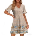 thumbnail image 4 of Womens Summer Floral Dresses Wrap V Neck Dress Fashion Casual Going Out A-Line Ruffle Short Sleeve Sundress, 4 of 5