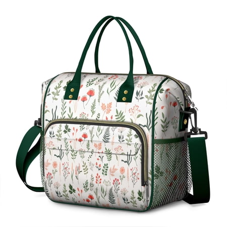 Watercolor Flower Pattern Lunch Bag - Large Insulated & Leakproof Tote for Women/Men Multi-Pocket Thermal Design