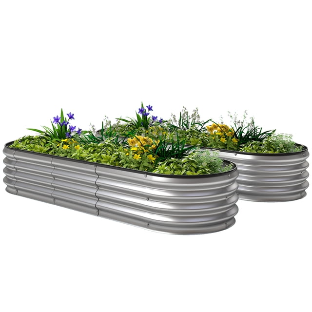 CoSoTower 2Pcs Galvanized Raised Garden Bed, 6 x 2 x 1 ft Modular Metal Garden Beds with Rubber Strip Edging, Silver