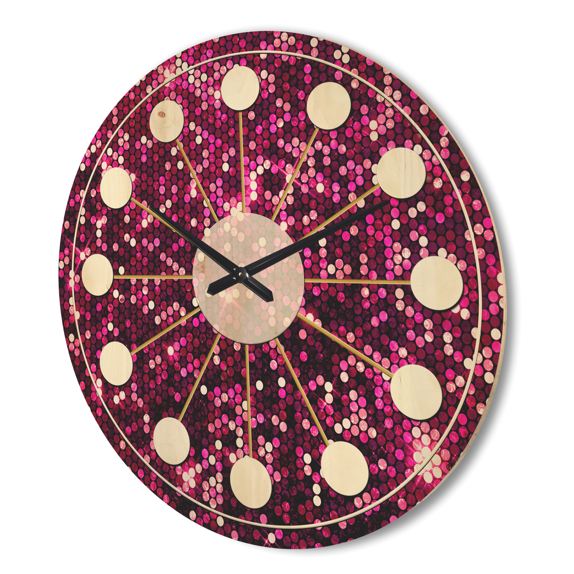 Designart 'Pink Sparkle Glitter Retro' Mid-Century Modern Wood Wall Clock