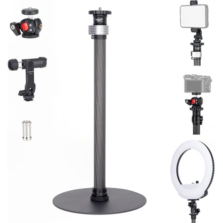 Koolehaoda Tripod Stand Extendable Monopod Carbon Fiber Pole wiht Round Base for Desk, 360° Rotatable Ballhead Tabletop Webcam Stand for DSLR Camera, Light, Webcam, Live Streaming, Vlogging