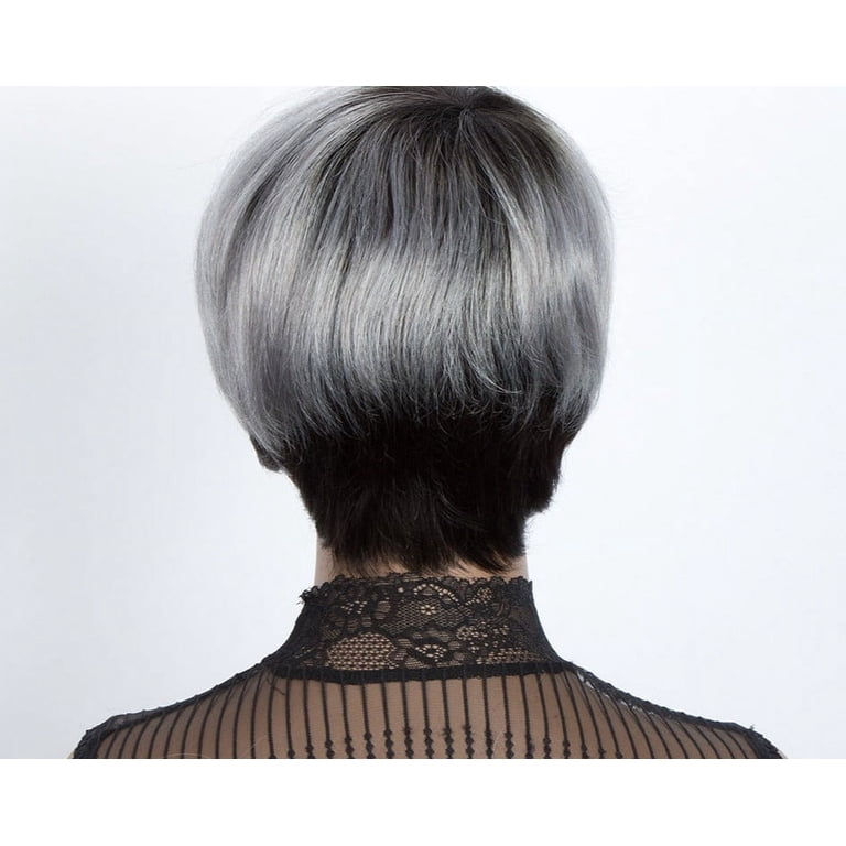 Short Grey Pxe Cut Wgs for Women Layered Synthetc Har Mxed Gray
