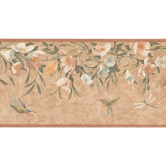 Concord Wallcoverings Wallpaper Border Floral Pattern Flowers Leaves for Bedroom Living Room, Beige Yellow Green, 15 Feet by 10.5 Inches KT8469B