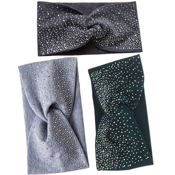Sparkly Crystal Bling Fancy Headbands with Stretchy Elastic Head Wraps and Turban Scarf for Black Women - 3 Pcs