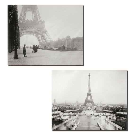 Black and White Historic Paris Eiffel Tower Photograph Adult Decor; 2 - 14" x 11" Unframed Posters