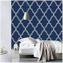 Geometric Peel and Stick Wallpaper Trellies Classical Removable Navy/White Mural Home Wall Decor 17.7in x 9.8ft
