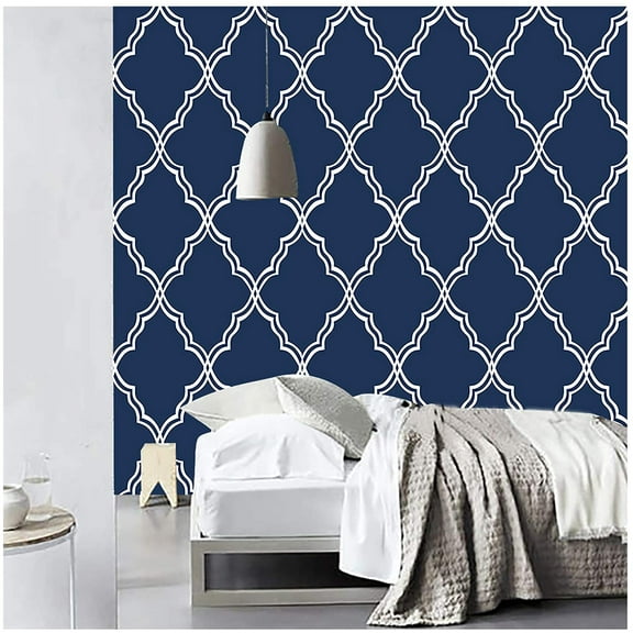 Geometric Peel and Stick Wallpaper Trellies Classical Removable Navy/White Mural Home Wall Decor 17.7in x 9.8ft