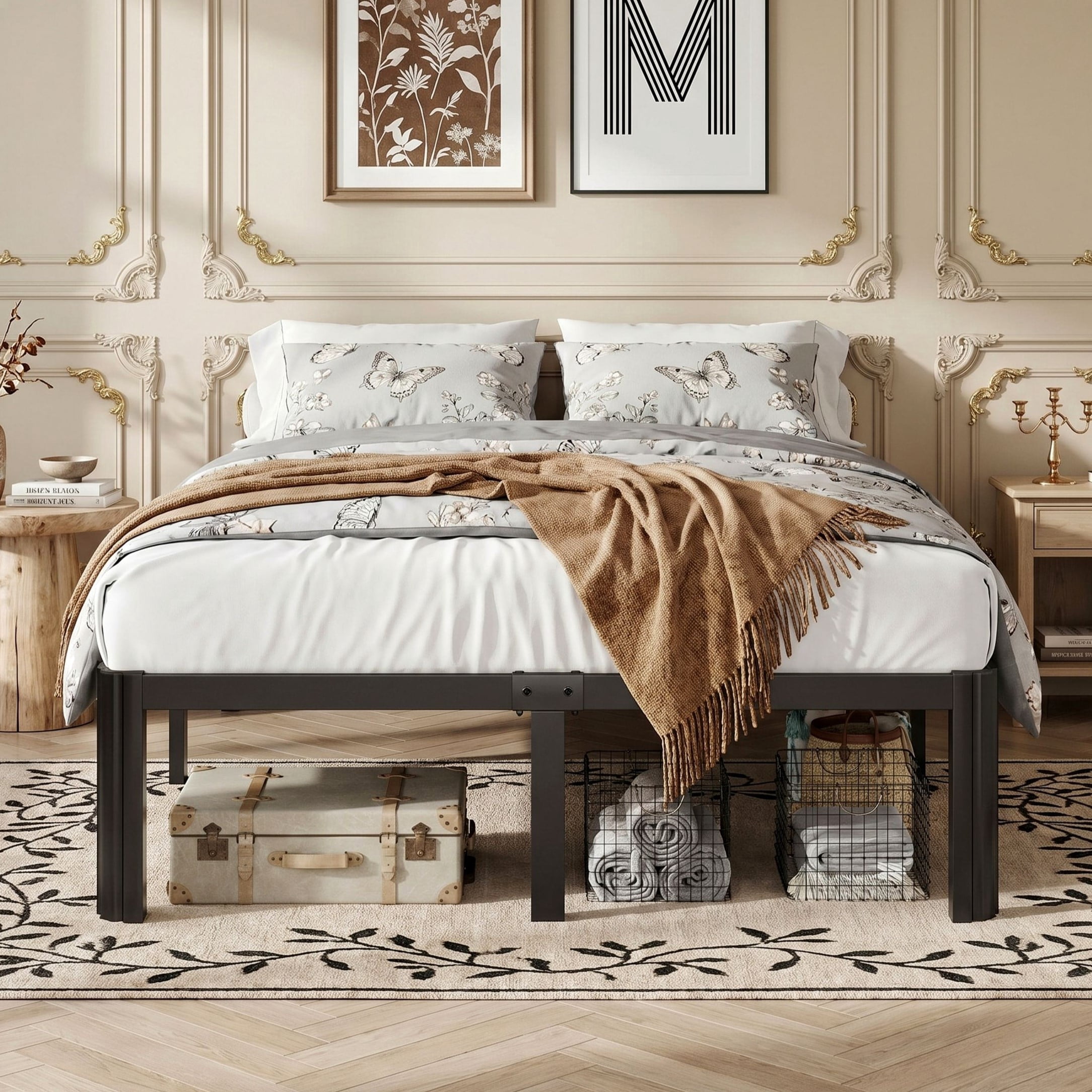 Einfach Queen Bed Frame, Platform Metal Bed with Ample Under-Bed Storage Space, Upgraded Curved Bed Feet, 3500 LBS Capacity, Black