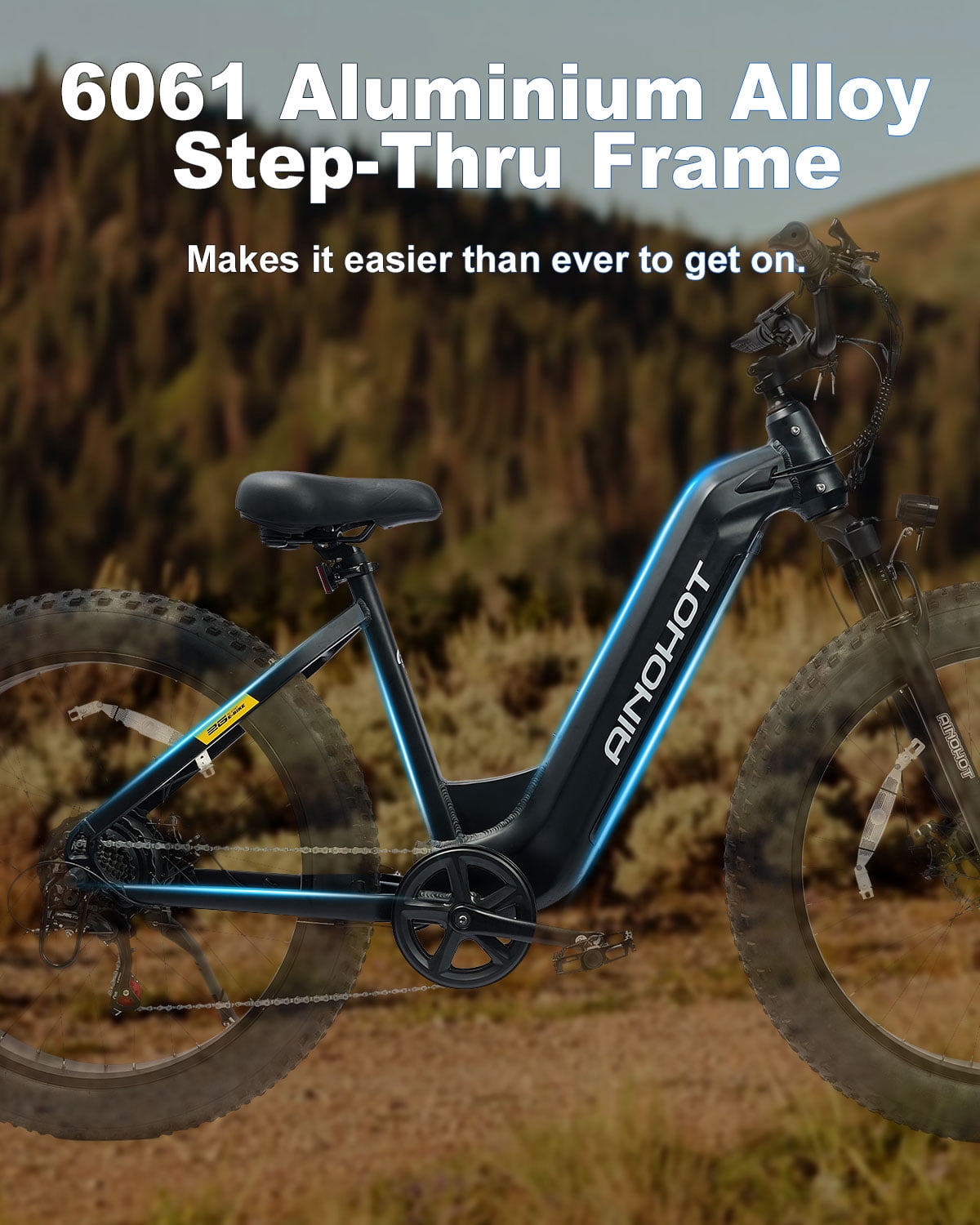 AINOHOT Terra Electric Bike for Adults 1000W Peak, 26" Fat Tire Electric Mountain Bike 48V 624WH Battery Ebike, UL2849