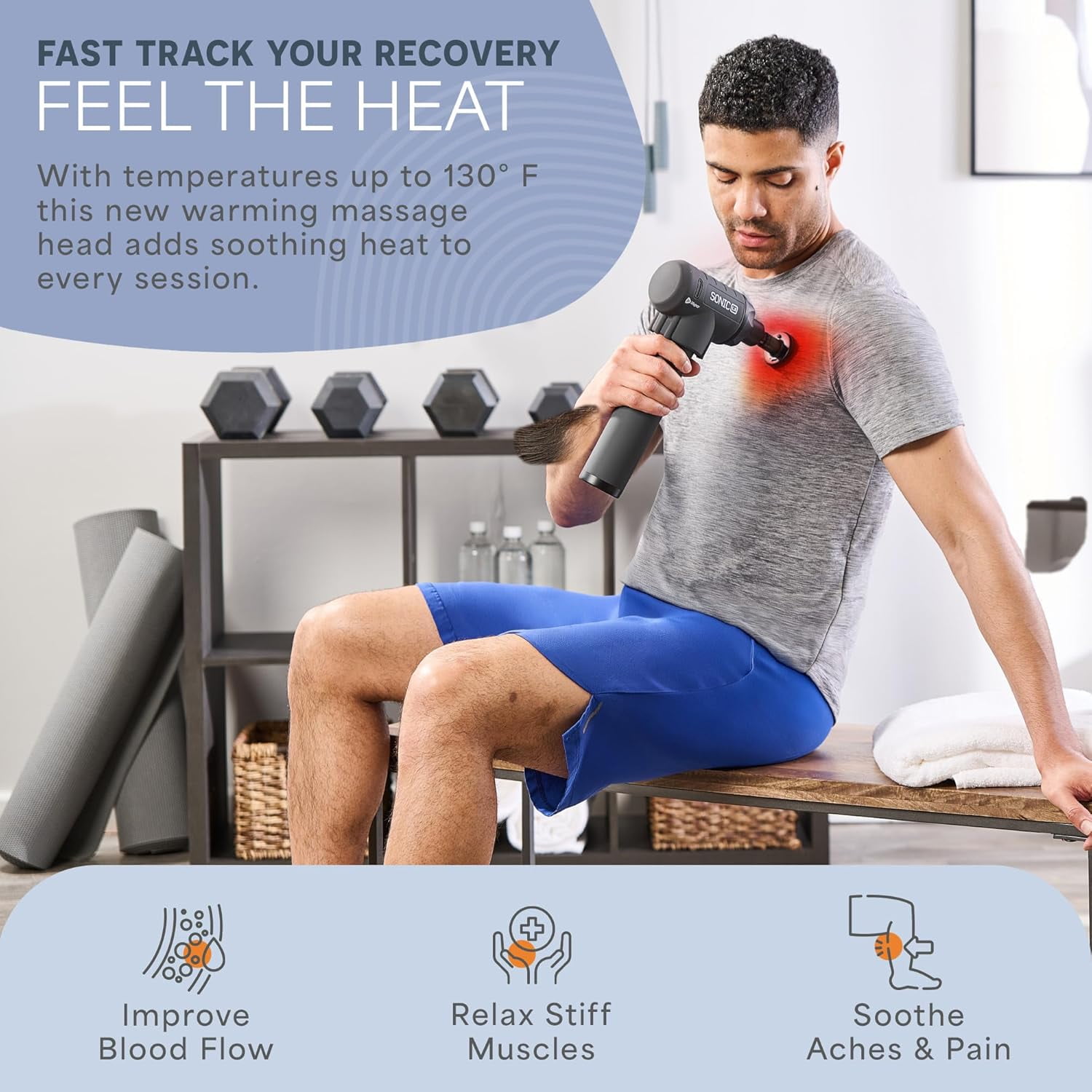 LifePro Sonic LX Massage Gun – Heated Deep Tissue Handheld Massager Gun for Muscle Recovery with 10 Heads, 9 Speeds – Portable Percussion Massager for Athletes - Black