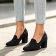 thumbnail image 4 of Gpaecead Women's Pointed Toe Block Heel Pumps Solid Color Faux Suede Slip On Elegant Loafers For Commute Daily Black, 4 of 8