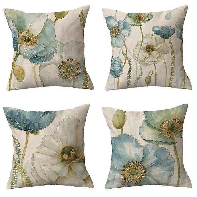 KAIYANG Juego de 4 fundas de cojín decorativas de lino para exteriores, funda de almohada con paisaje botánico (45 x 45 cm), color 3