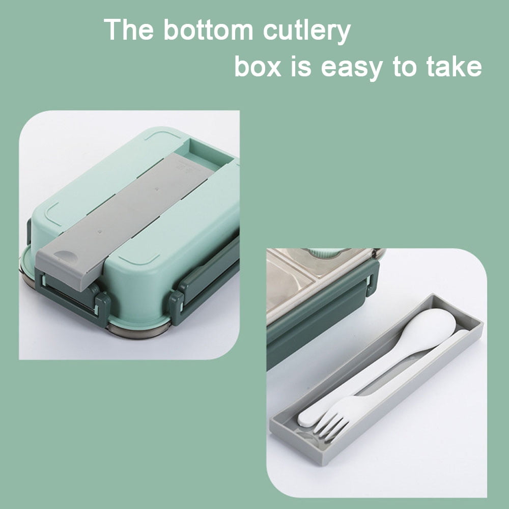 Aiteng Lunch Box with Tableware, Stainless Steel Bento Box Adult, Leakproof Portable Lunch Box Containers with 3-Compartments, Blue