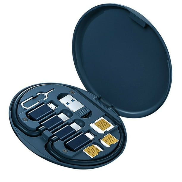 Inteprter Kit de cable de carga multifuncional para teléfono móvil Convertidor portátil Oficina USB Organizador de cable de datos de velocidad rápida Teléfono y Comunicación Azul