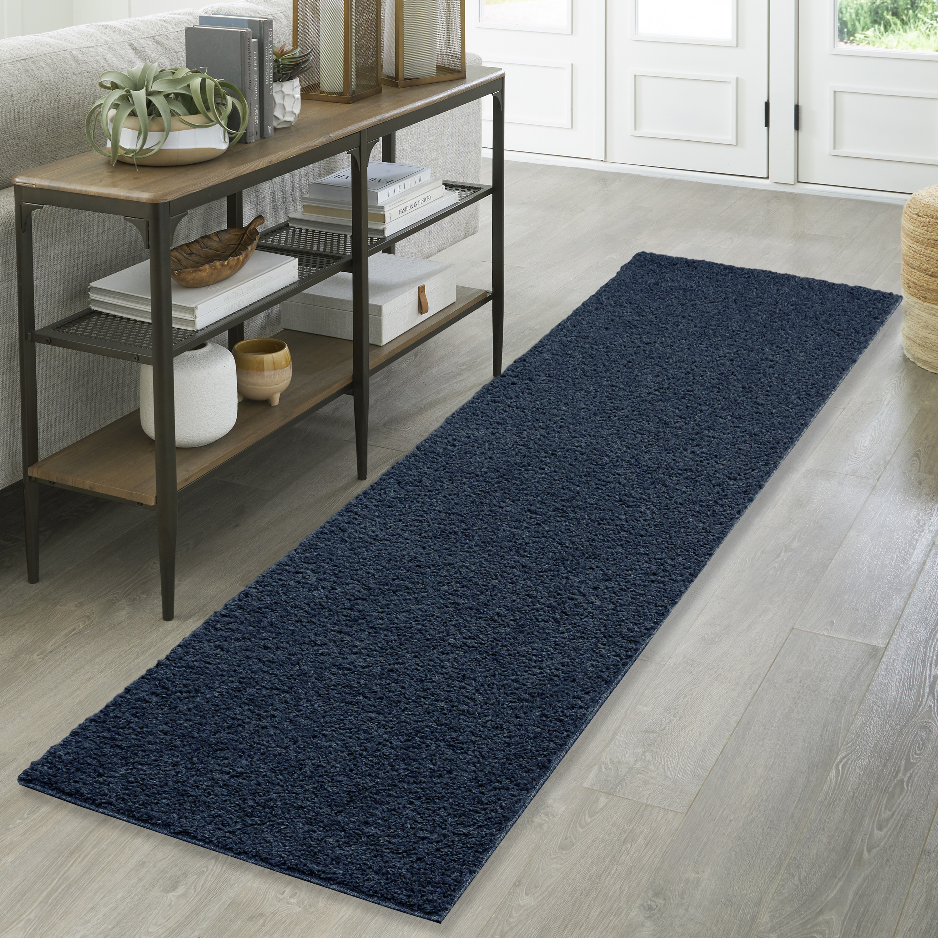 Mainstays Solid Shag Indoor Runner Rug, Navy Heather, 2 ft 6 in x 8 ft