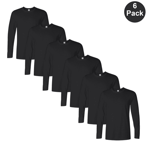 Gildan Men's Softstyle T-Shirt, Moisture-Wicking Long Sleeve Durable Blank Tee, Black, 6 Pack, S