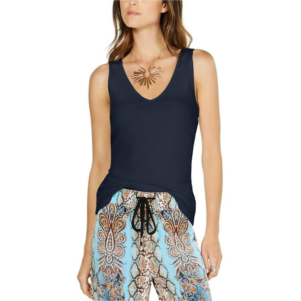 Camiseta sin mangas con cuello en V para mujer de INC, azul, extragrande