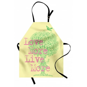 Animal Apron Love Live and Peace Image Positive Wishes for the World Artistic Work, Unisex Kitchen Bib Apron with Adjustable Neck for Cooking Baking Gardening, Green Soft Pink Yellow, by Ambesonne