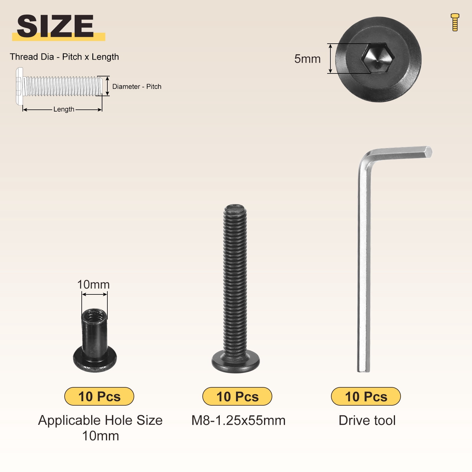 Furniture Connector Bolt Cap Nut Kit with Wrench(M6-1x80mm) 24Pcs, Connector Bolts M6 Countersunk Screw Barrel Nuts Binding Screws, for Chair Cabinet Bed, Black
