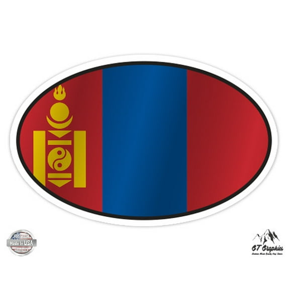 Mongolia Flag Oval - 12" Vinyl Sticker Waterproof Decal