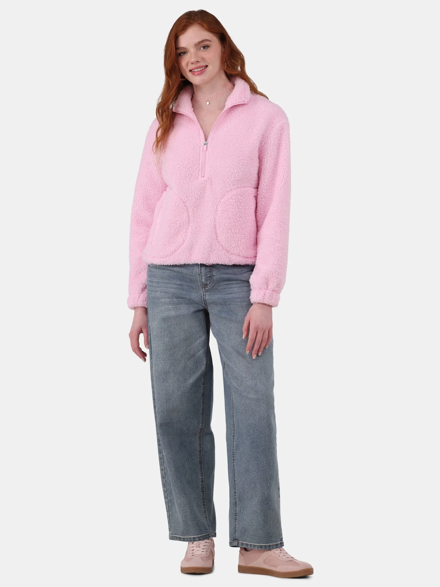No Boundaries Half Zip Plush Pullover with Pockets, Women's and Women's Plus